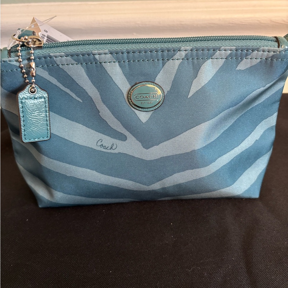 Coach Teal Zebra-Print Cosmetic Pouch